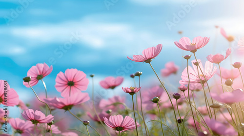 Graceful Pink Blooms: Field of Delicate Pink Flowers Amidst a Softly Blurred Backdrop - Captivating Nature's Beauty © pkproject