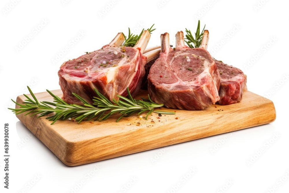 grilled lamb chops on wooden board isolated white background grilled lamb chops on wooden board isolated white background