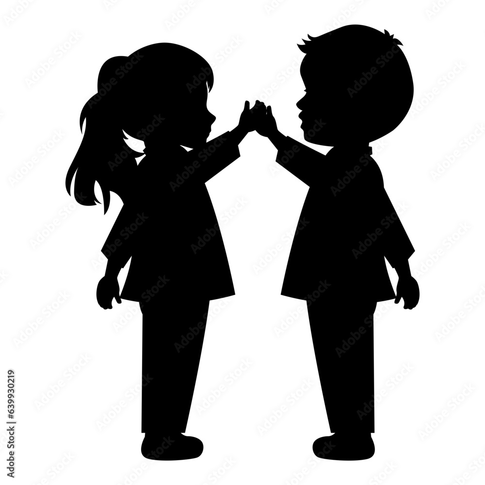 little boy and girl silhouette illustration