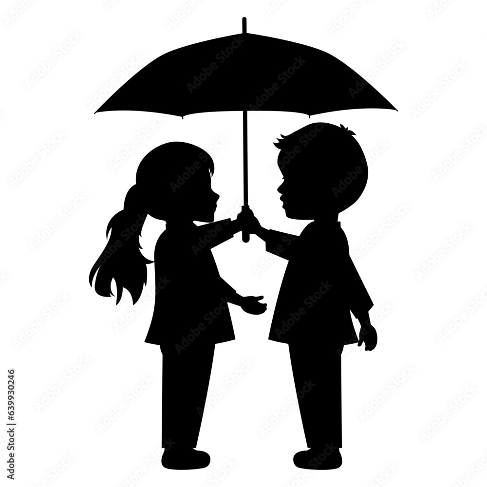 little boy and girl silhouette illustration