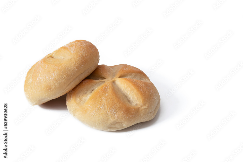 Two buns, isolated on a white background. A soft and airy pastry, golden-brown on the outside and tender on the inside, perfect for a delightful treat any time of day. Two buns, isolated on a white background. A soft and airy pastry, golden-brown on the outside and tender on the inside, perfect for a delightful treat any time of day.