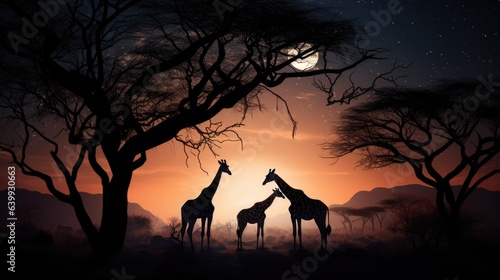 giraffes at sunset