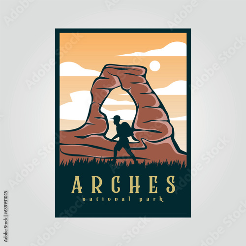 arches national park poster in usa, arches national park print poster vintage vector symbol illustration design