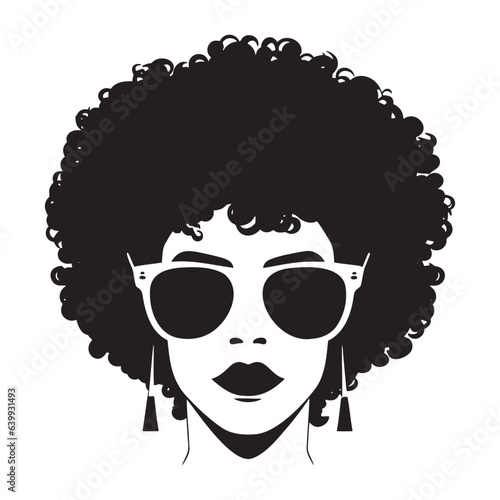 Beautiful African American woman in sunglasses Black and white illustration