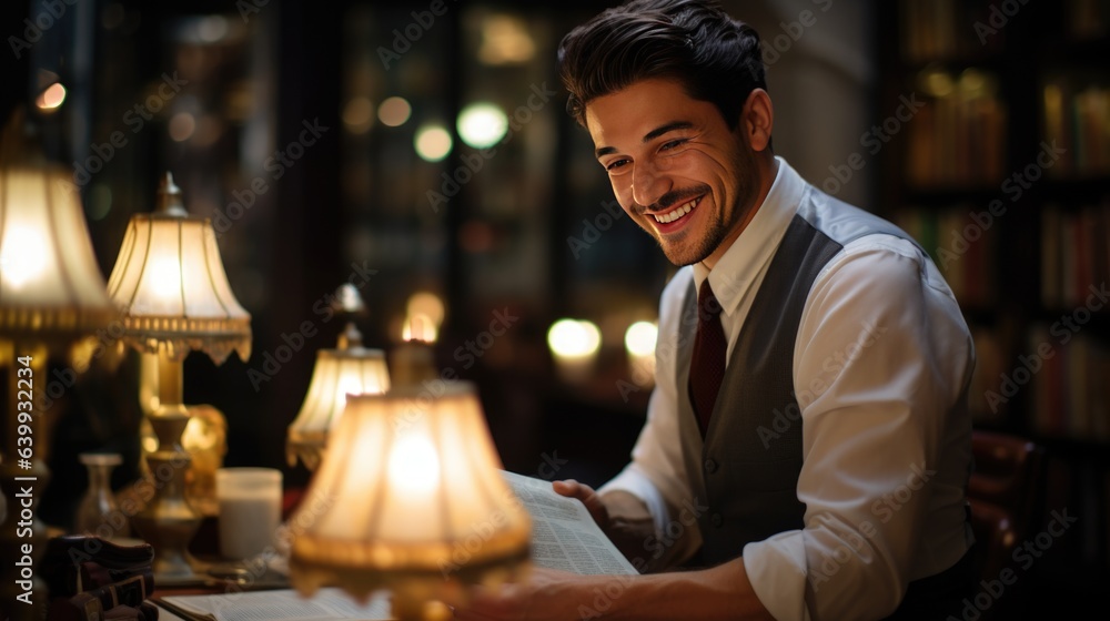 Smiling waiter in restaurant