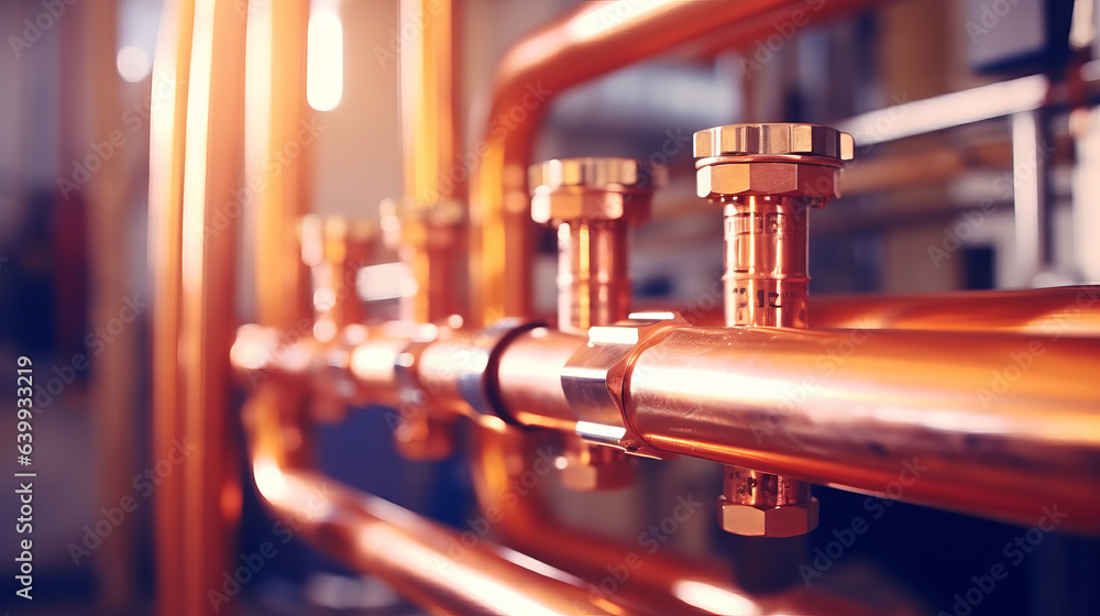 Plumbing service with copper pipeline of a heating system. Plumbing ...