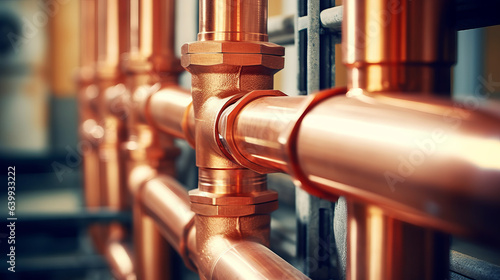 Tableau sur toile Plumbing service with copper pipeline of a heating system