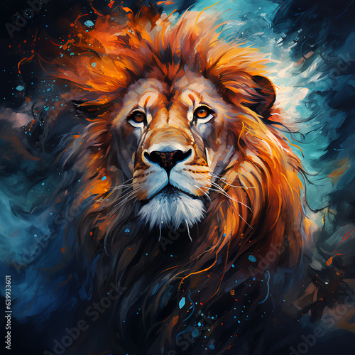 Creative lion illustration. Painting for interior and print for clothes and gadgets