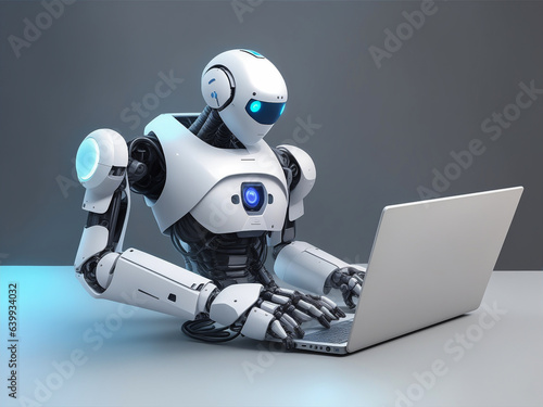 future technology robot using laptop