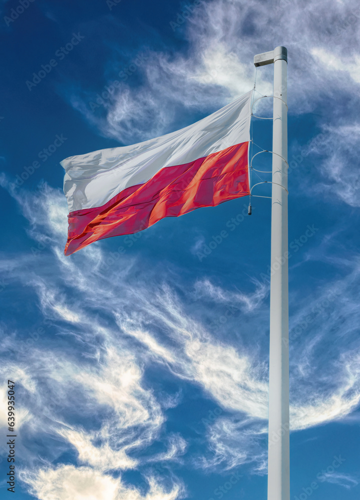 National state flag of Poland. White-red banner