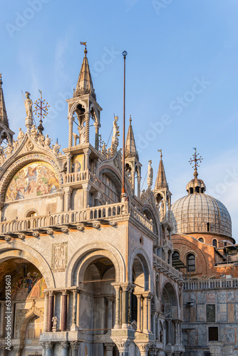 Architectural detail with the facade of Saint Marks Basilica in Venice, Italy., © Cristi