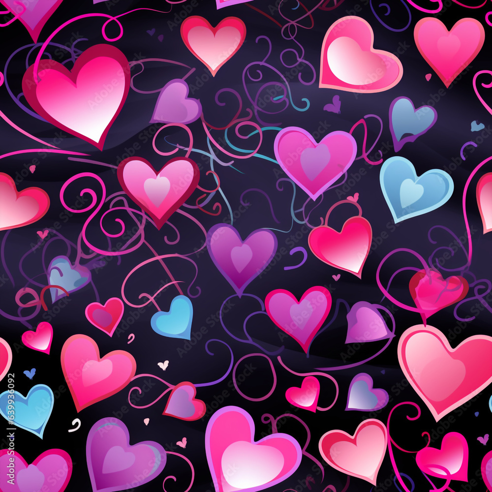 Seamless love Valentines day pattern with colorful hearts. High quality photo
