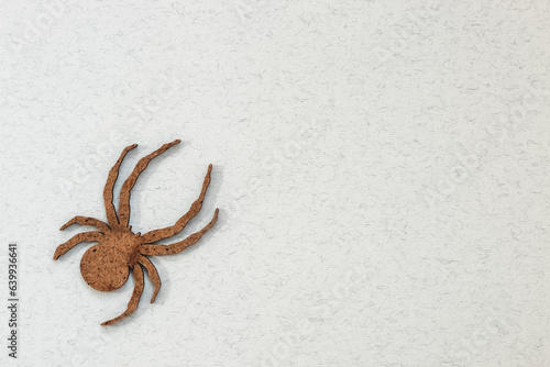 Wooden spider toy on a white background  Halloween concept