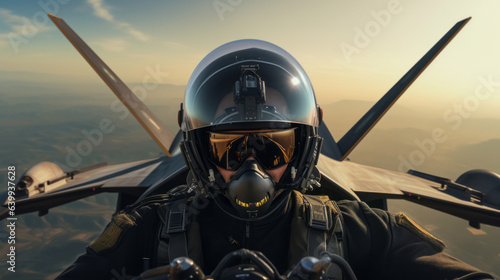 Fotografia Fighter pilot, photo in fighter or jet cabin.generative ai