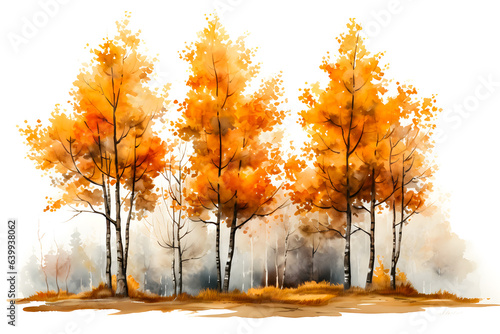 Autumn forest, watercolor landscape. Сolorful fall season