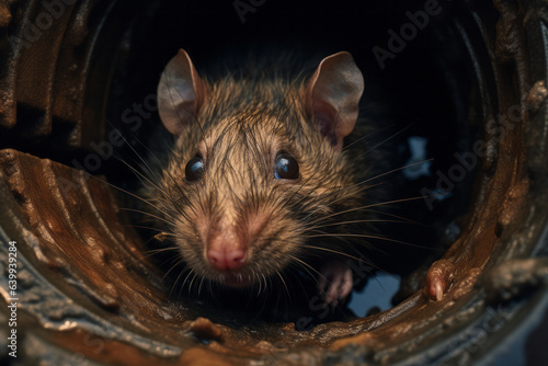 A rat in a sewer pipe close-up view.generative ai
 photo