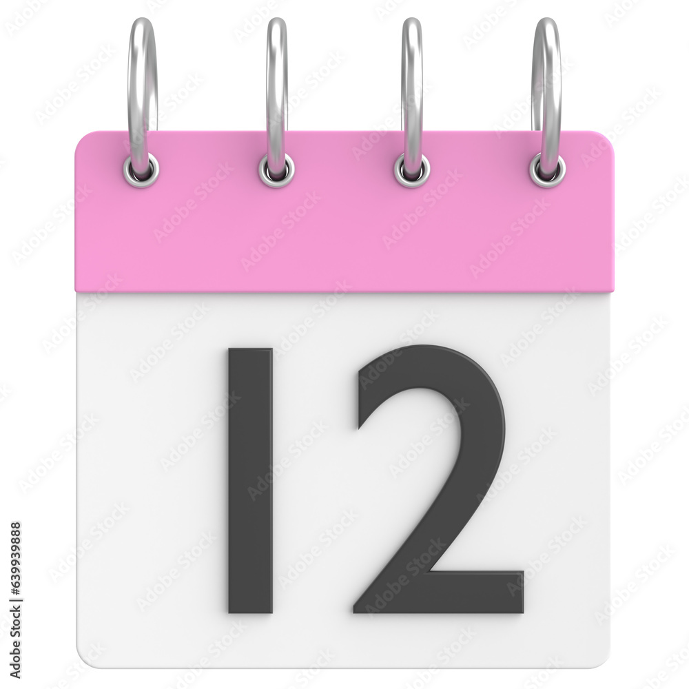 3D calendar. Day 12. Twelfth day of the month. 3D illustration. 3D calendar. Day 12. Twelfth day of the month. 3D illustration.