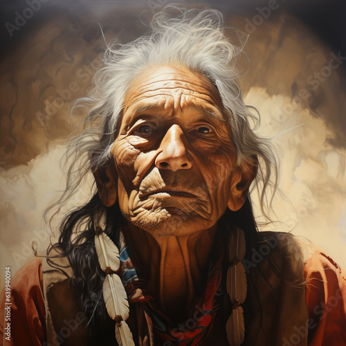 Headshot portrait of an Indian tribal elder. 