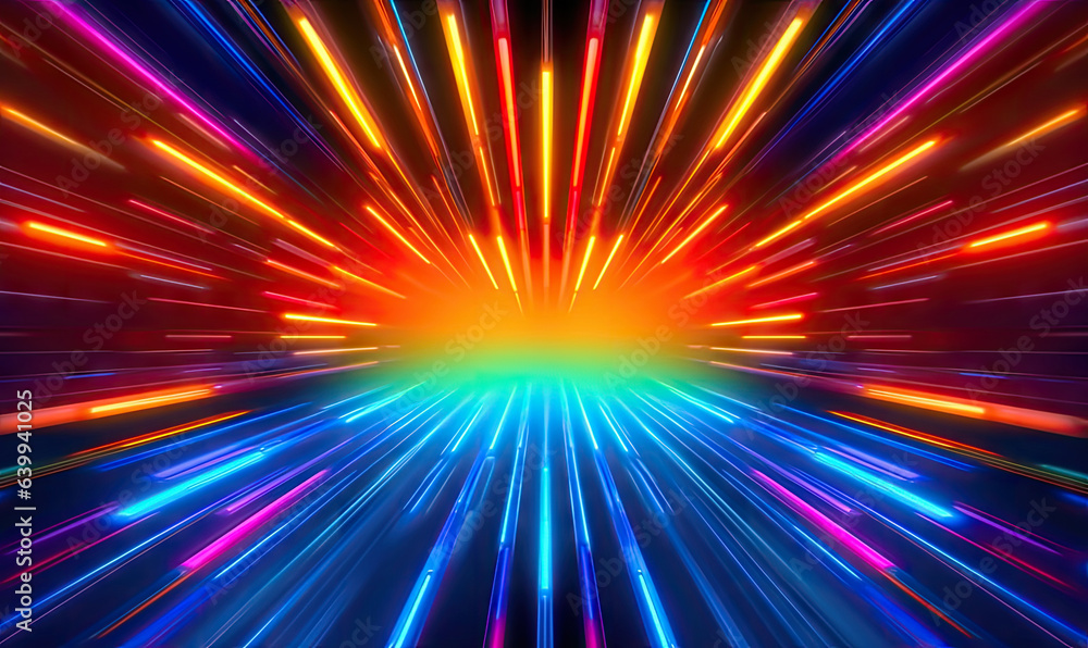 Obraz premium Neon futuristic flashes on black background. Motion light lines backdrop. For banner, postcard, book illustration. Created with generative AI tools