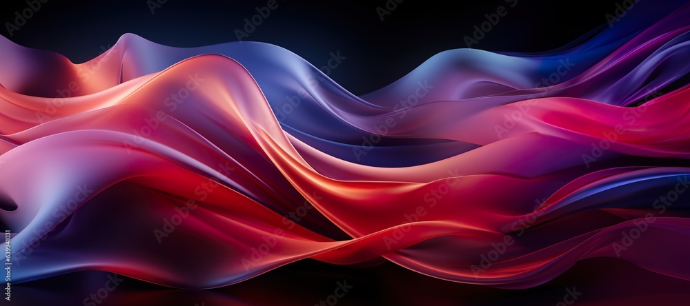 Arrière plan foncé avec une vague abstraite graphique. Violet magenta rose rouge orange. Abstract background with colorful waves. - obrazy, fototapety, plakaty 