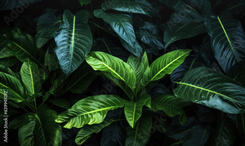 Monstera leaf wallpaper. Tropical foliage background. Natural textured. For postcard  book illustration. Created with generative AI tools