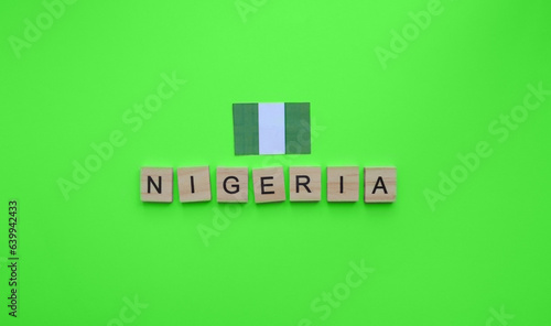 October 1, Independence Day in Nigeria, the flag of Nigeria, a minimalistic banner with an inscription in wooden letters