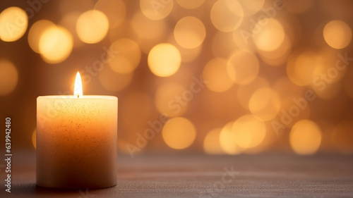 Captivating Photo of Single Lit Candle with Warm Glow Amidst Blurred Candlelights.
