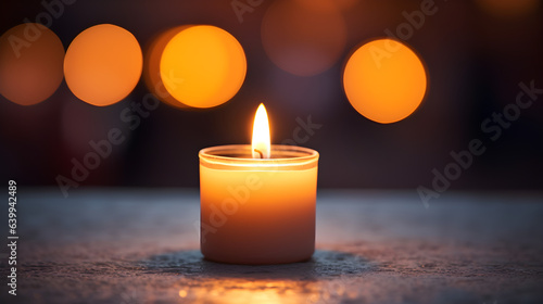 Captivating Photo of Single Lit Candle with Warm Glow Amidst Blurred Candlelights.