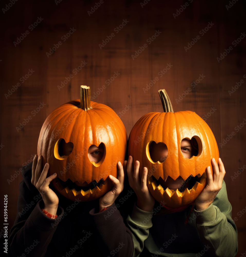 Guys with a pumpkin head poses for the camera
Guys with a pumpkin head poses for the camera