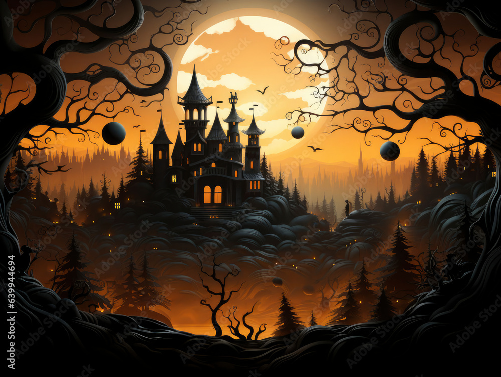 Halloween background with castle in front of the moon Halloween background with castle in front of the moon