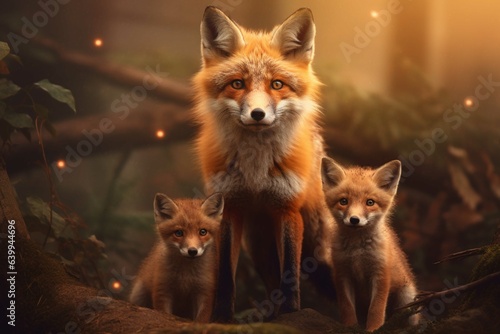 Red fox and baby foxes