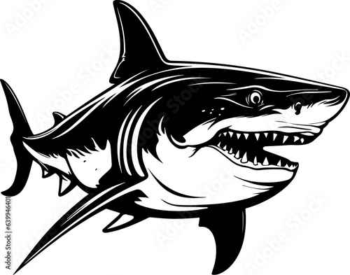 Shark black outline vector illustration. Fish art.