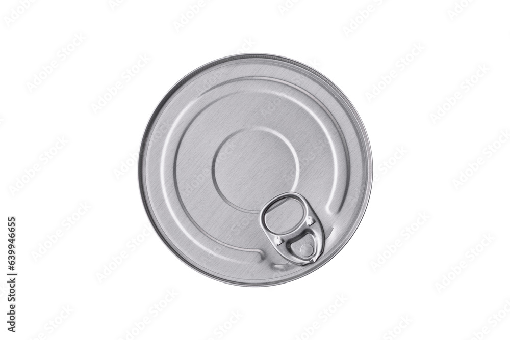 Tin metal can with canned food round shape with a key Tin metal can with canned food round shape with a key