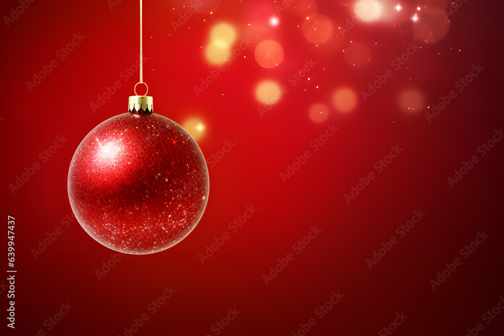 Hanging Christmas red ball on red background,Sparkling metal glitter bauble,Merry Christmas hand drawn text,For Christmas and New Year cards, gift tags, labels, party posters, banners, headers. Hanging Christmas red ball on red background,Sparkling metal glitter bauble,Merry Christmas hand drawn text,For Christmas and New Year cards, gift tags, labels, party posters, banners, headers.