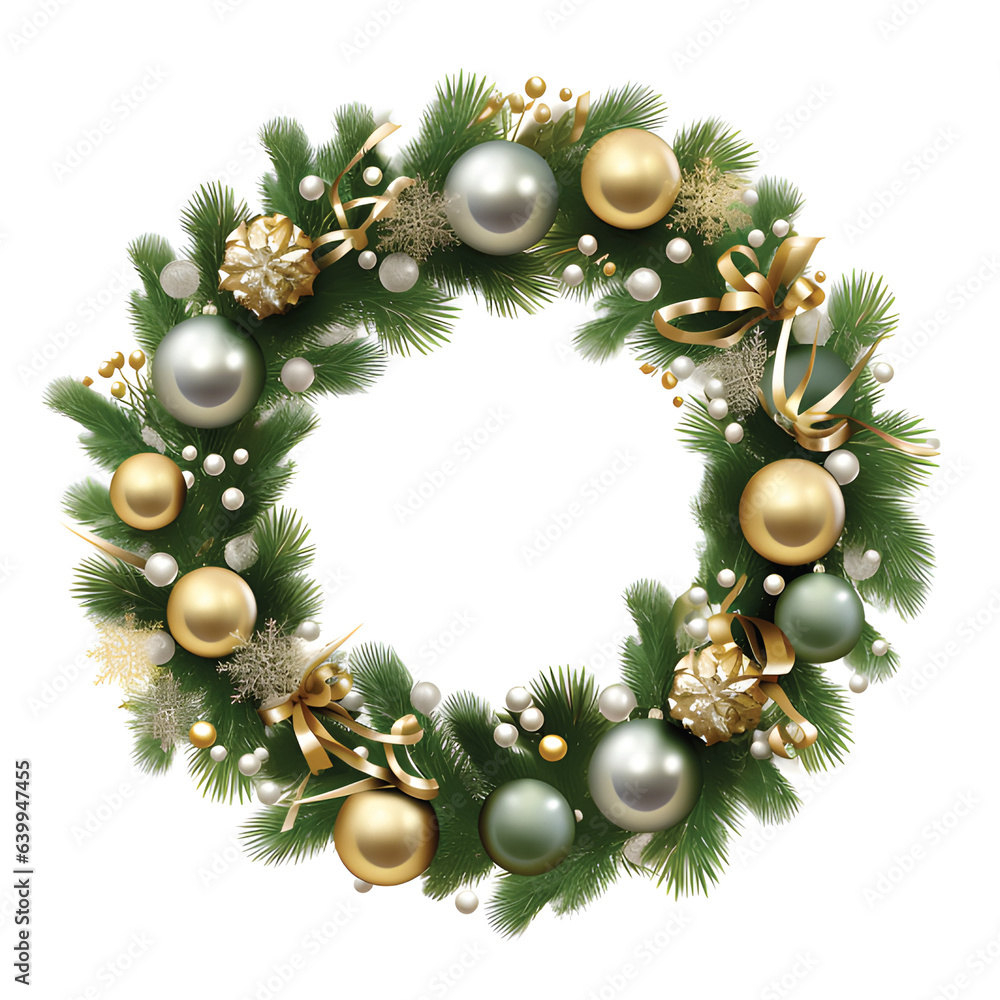 New year and christmas wreath traditional winter garland with red holly berries on lush green branches isolated on white background merry christmas greeting card vector retro holiday design.