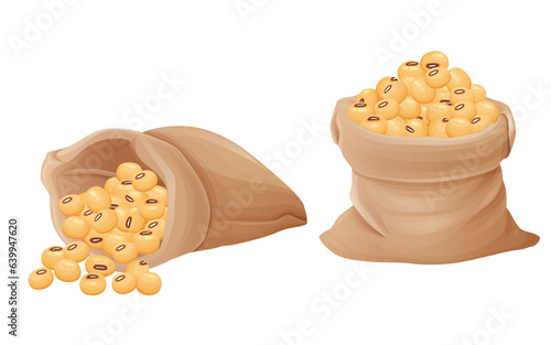 soybeans in sacks isolated on white background. Vector eps 10