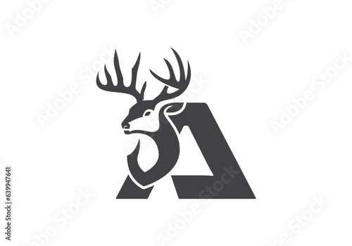 this is a letter A text and deer head logo design