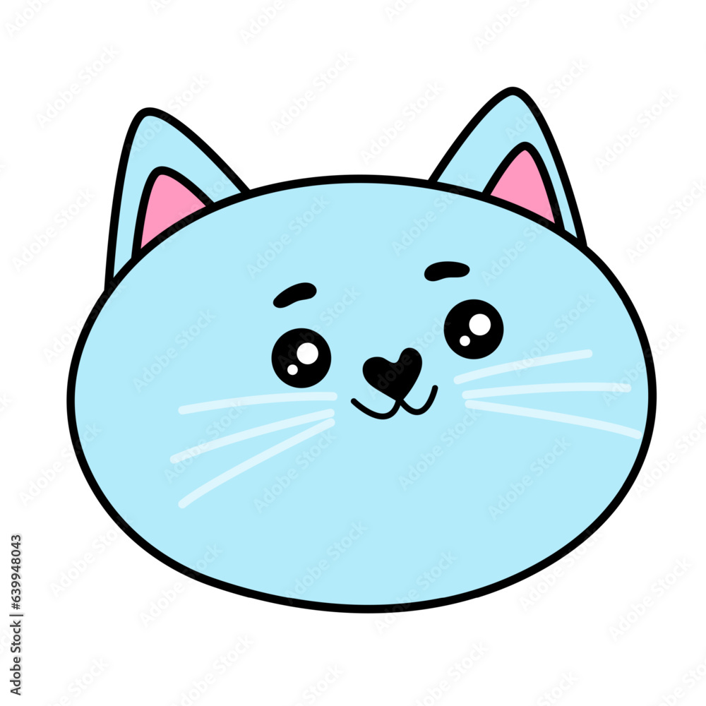 Kawaii blue cat face. Cartoon style vector set. Cat head emoticon isolated on white background Kawaii blue cat face. Cartoon style vector set. Cat head emoticon isolated on white background