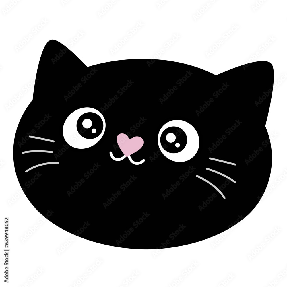 Cute black cat face. Cartoon style vector set. Cat head emoticon isolated on white background