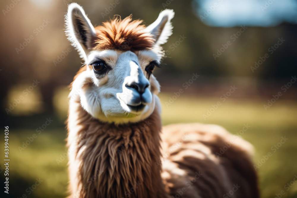 close up of a llama on the grass background