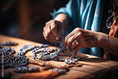 close up of an elderly woman's hand crafting