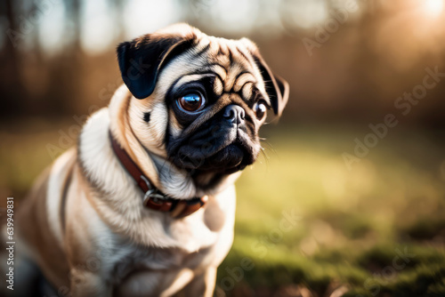 portrait of a pug on the grass