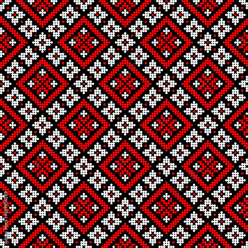 Seamless pattern of Ukrainian ornament in ethnic style, identity, vyshyvanka, embroidery for print clothes, websites, banners, poster. Vector illustration background