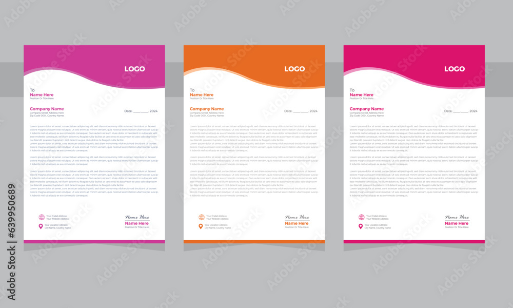 corporate business modern letterhead design layout template with yellow, blue, green and red color. creative idea letter head design inspiration  for your project. A4 vector print letter head,
