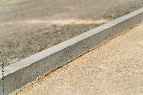 Preparation for laying paving stones. Construction of a pedestrian path. Construction of city roads