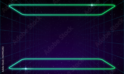 Synthwave vaporwave retrowave cyber background with copy space, laser grid, starry sky, blue and purple glows with smoke and particles. Design for poster, cover, wallpaper, web, banner, etc. 