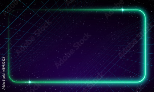 Synthwave vaporwave retrowave cyber background with copy space, laser grid, starry sky, blue and purple glows with smoke and particles. Design for poster, cover, wallpaper, web, banner, etc. 