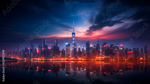 The background of the future. 2024 year of Technology  city  development. Panoramic view of the city. High quality illustration