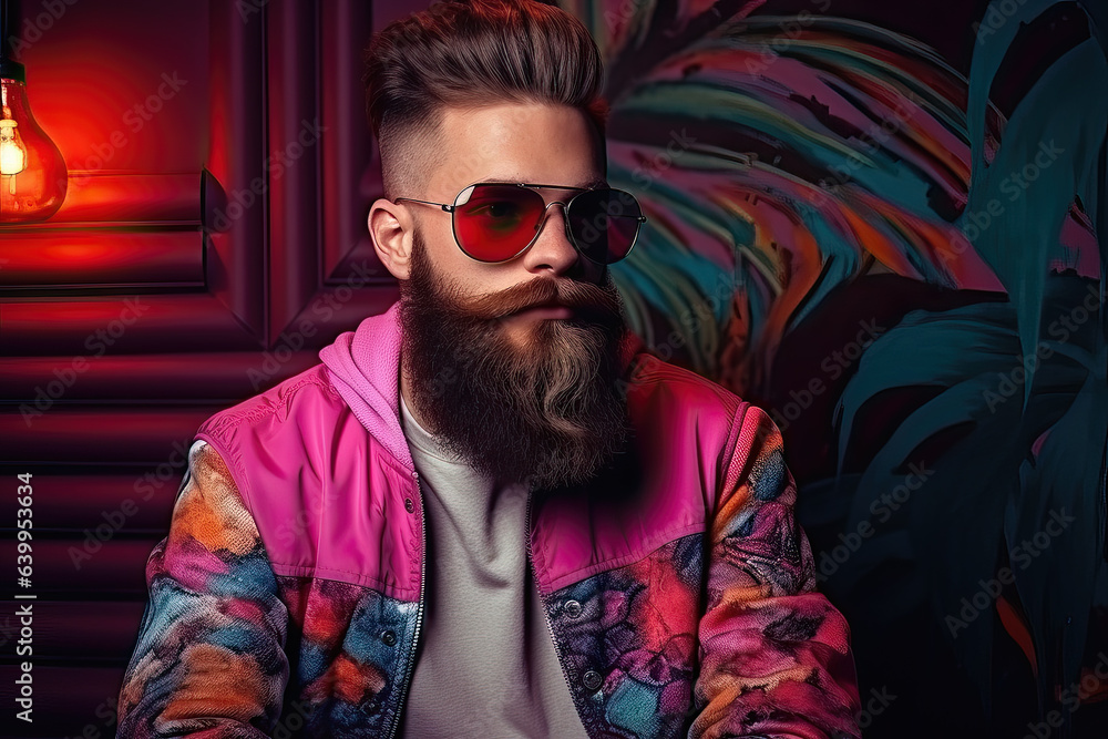 Obraz premium portrait of handsome hipster bearded man, ai generated