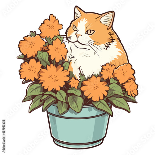 Cute cat with flowers sticker,cute kitten in flowers